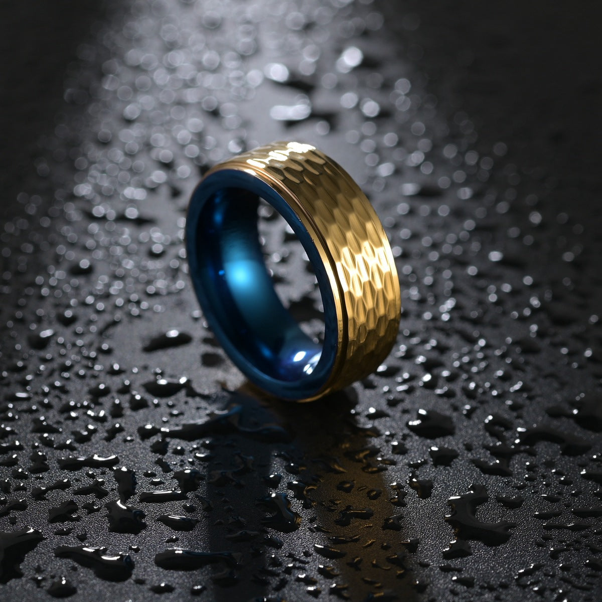 Blue Gold Tungsten Steel Ring for Stylish Men