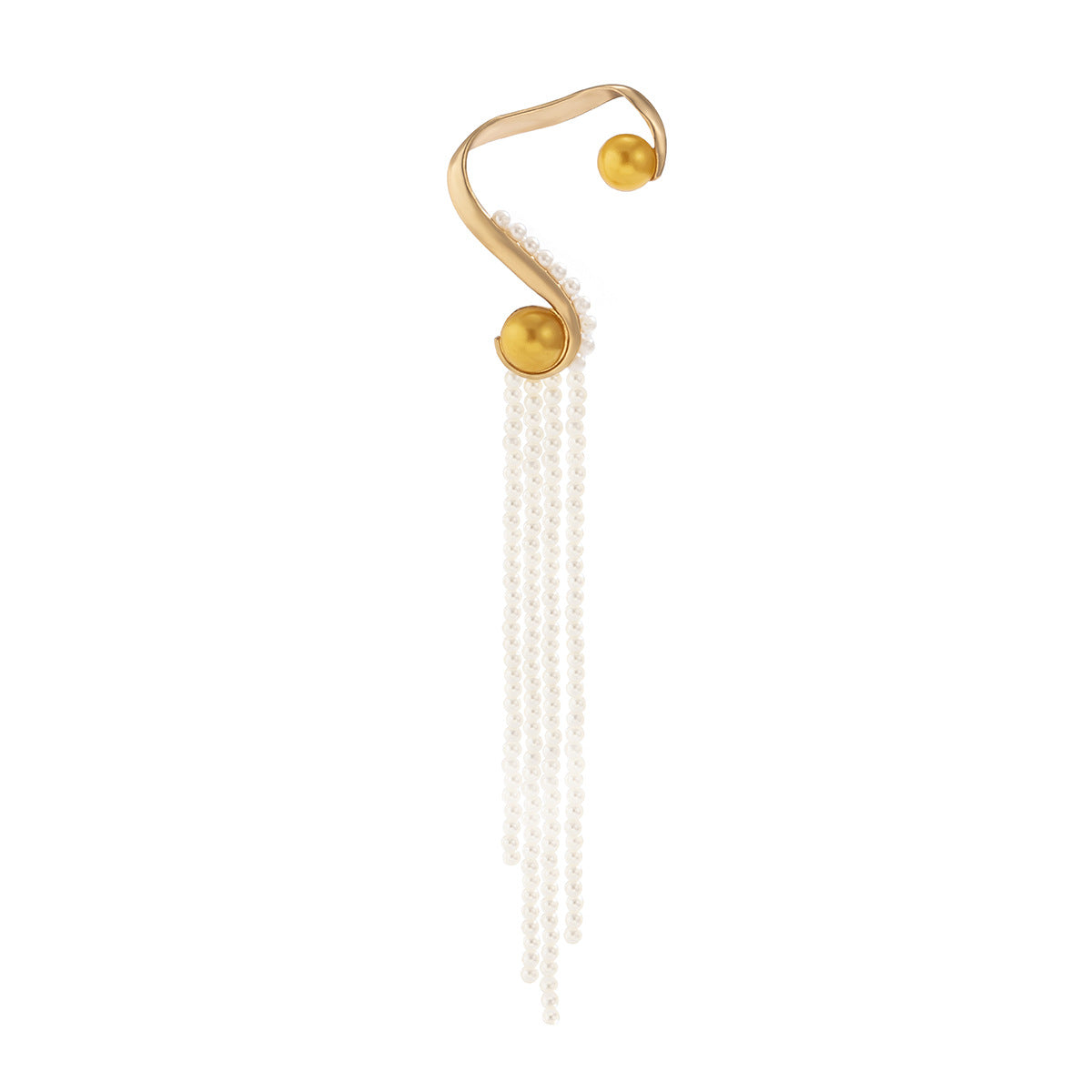 European and American Jewelry with Imitation Pearl Tassel Single Earring and S-shaped Curved Metal Earrings.