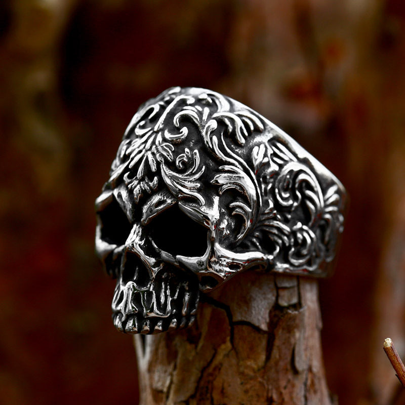 Punk-inspired Cross-Border Hip-Hop Skull Titanium Steel Ring for Men - Wholesale Stainless Steel Dominance