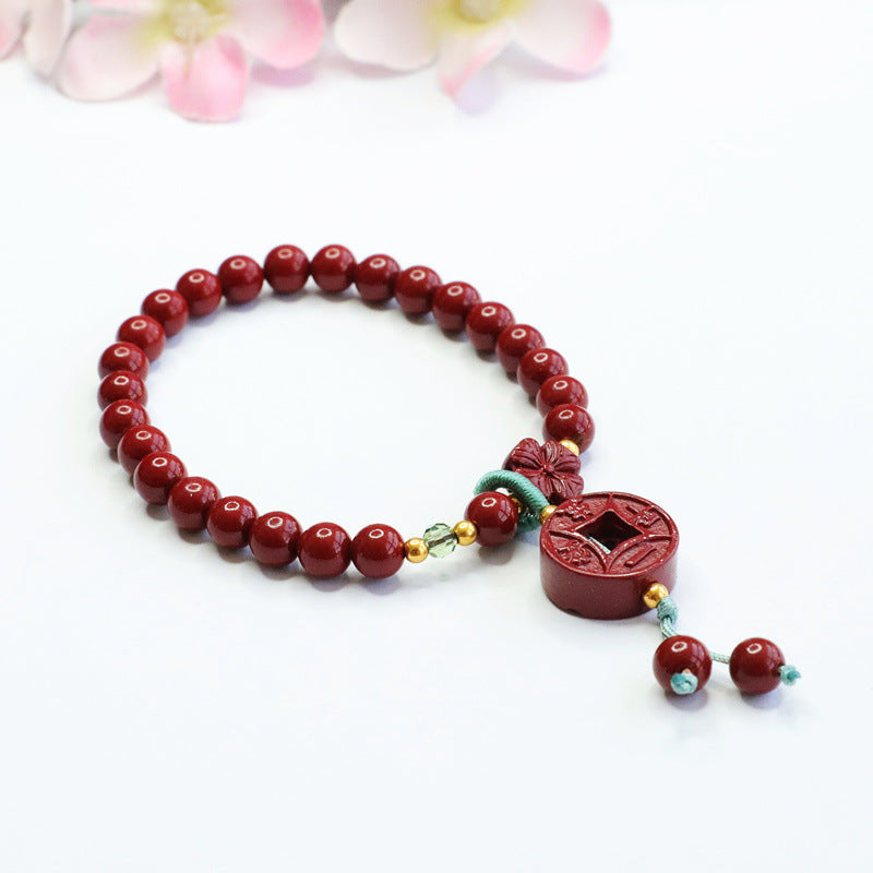 Cinnabar, Purple Gold Sand, Peach Blossom Copper Cash Bracelet