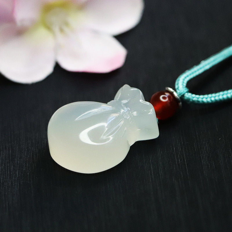 Sacred Money Bag White Chalcedony Sterling Silver Pendant