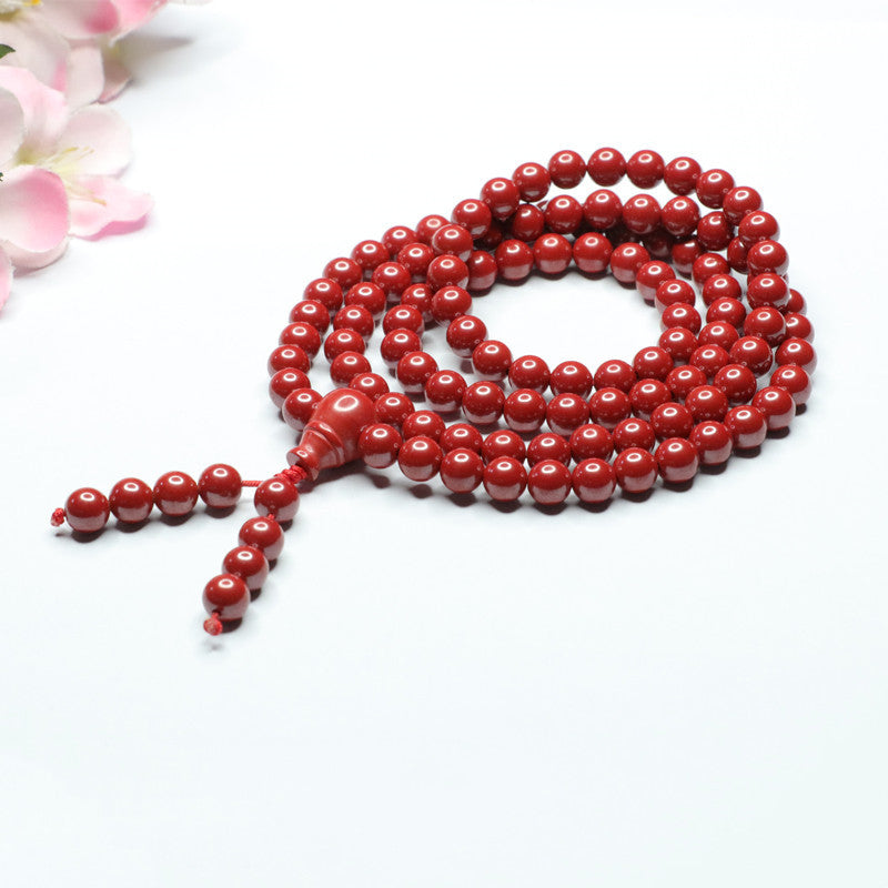 108 Buddha Beads Emperor Sand Long Bracelet with Cinnabar Stone