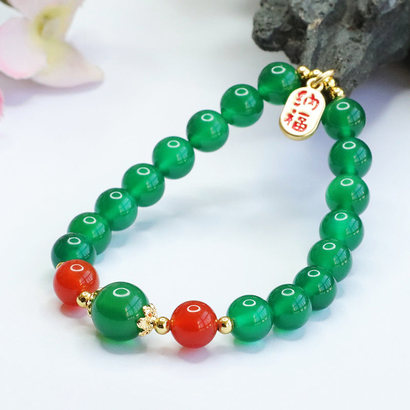 Green Chalcedony and Red Agate Sterling Silver Bracelet for Women, Fortune's Favor Collection