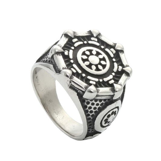 Titanium Steel Nautical Adventure Ring - Retro Hipster Punk Design for Men