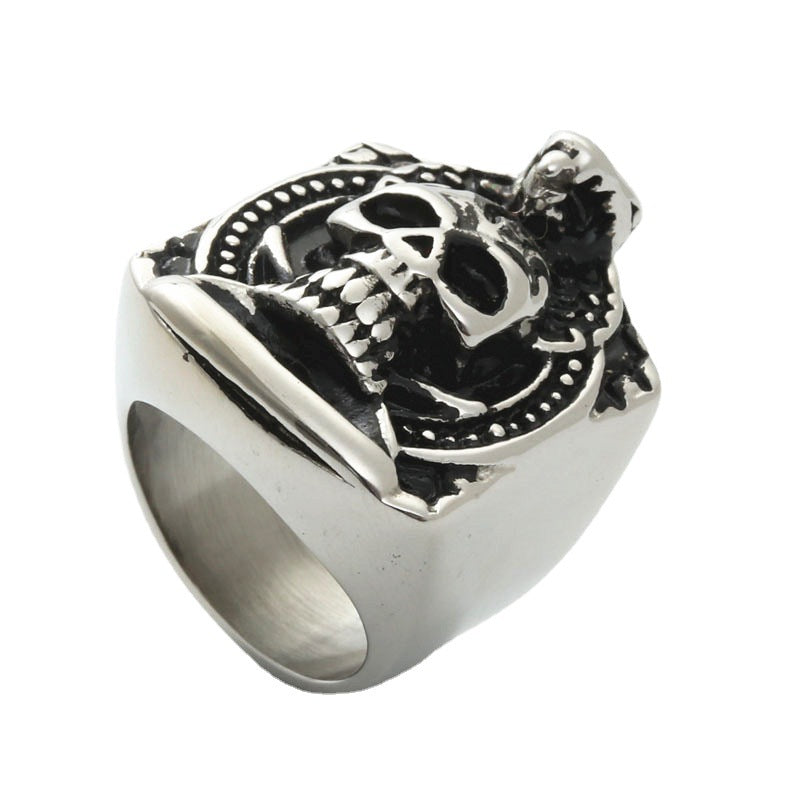 Titanium Steel Snake King Skull Ring - Retro Punk Jewelry for Men