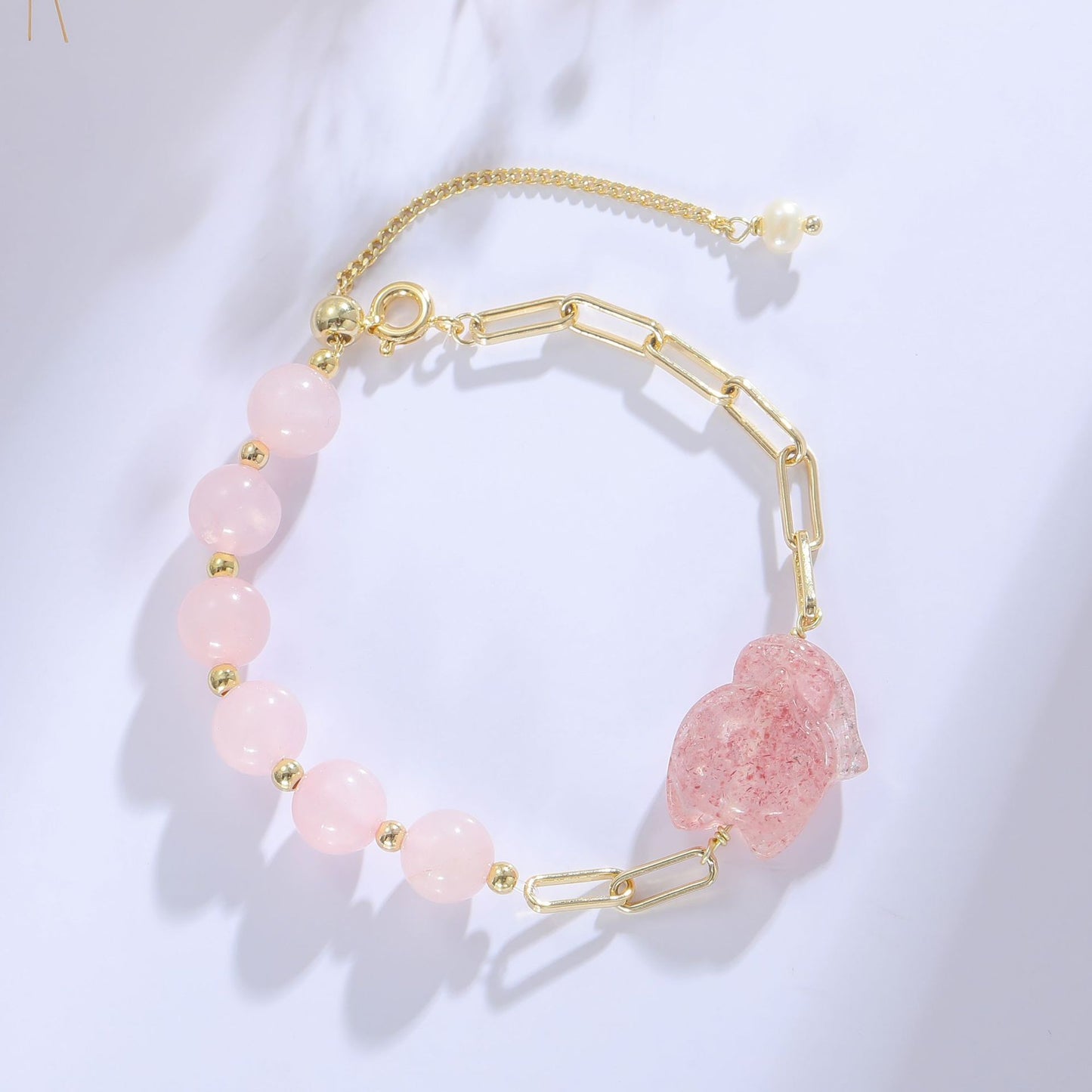 Peach Blossom Crystal Bracelet with Small Fox Design