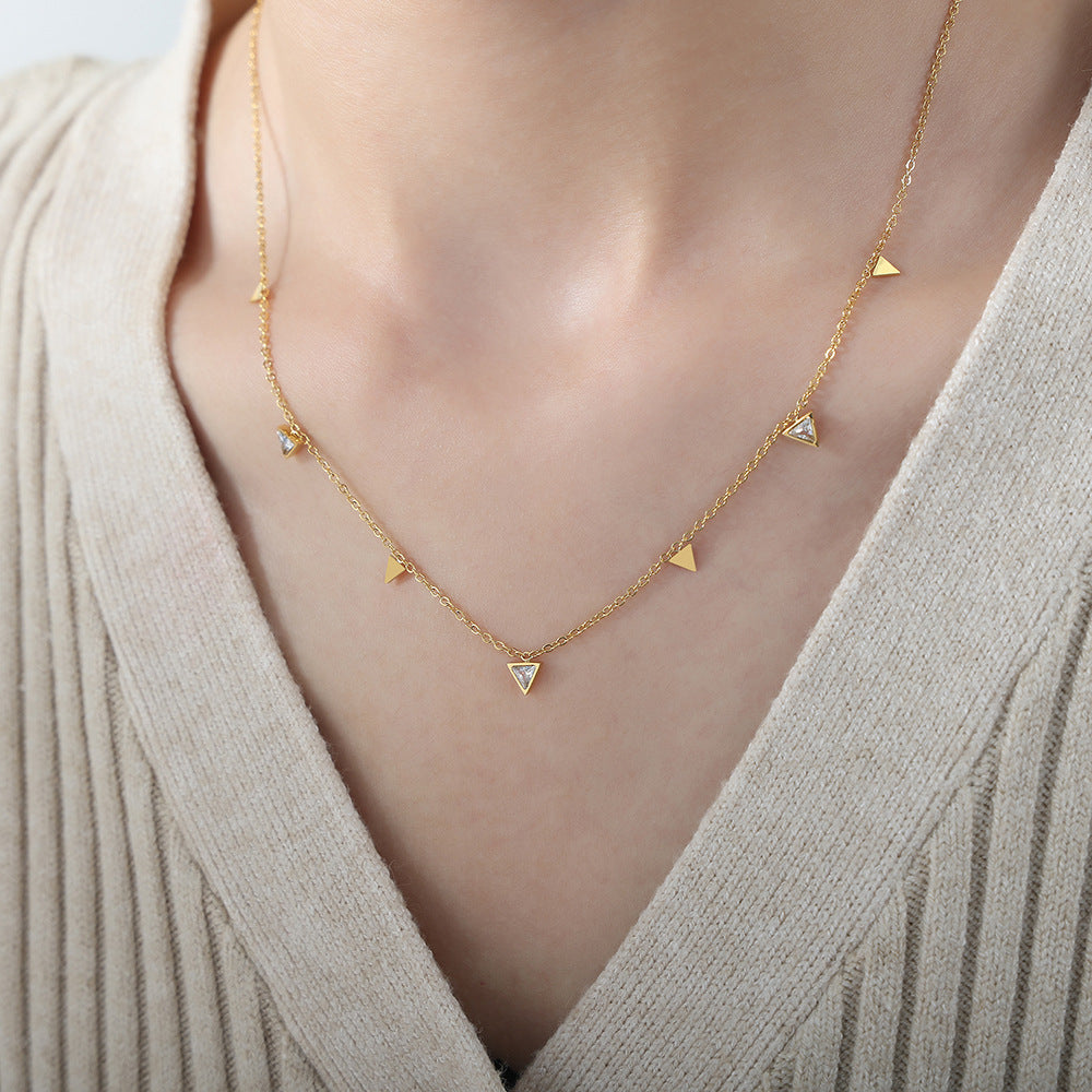 Luxurious Minimalist Triangle Zircon Collarbone Necklace in Gold Plated Titanium Steel