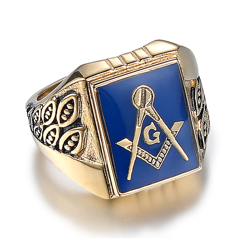 Punk Retro Masonic Ring in Premium Titanium Steel for Men - Bold Symbolic Fashion Statement