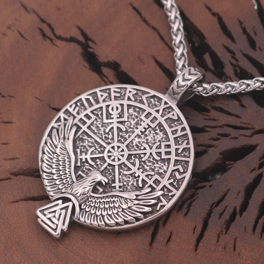 Viking Rune Eagle Wings Necklace with Compass Totem - Men's Jewelry by Planderful