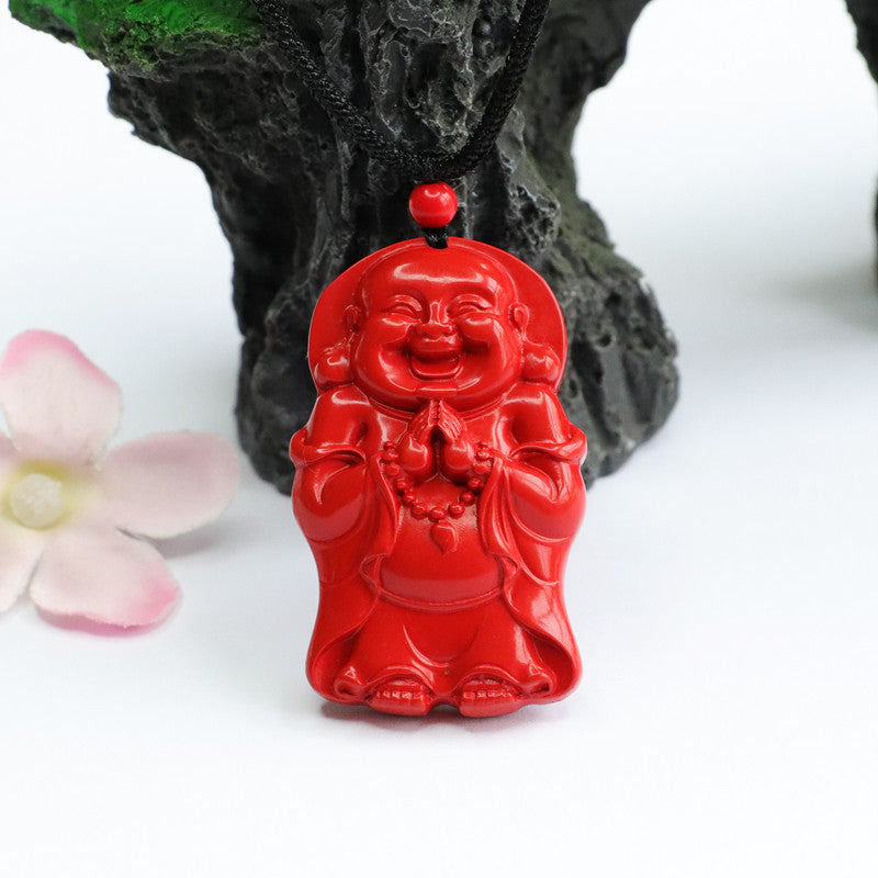 Cinnabar Standing Buddha Pendant with Red Sand Jewelry