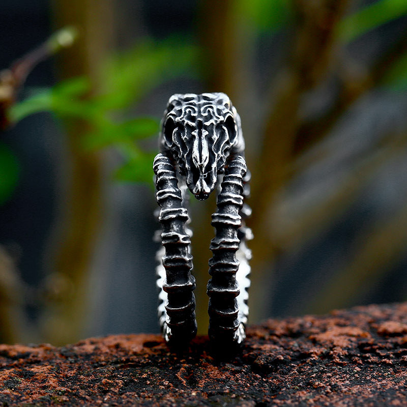 Retro Titanium Steel Men's Opening Ring with Sheepskull Design - Cross-Border Wholesale