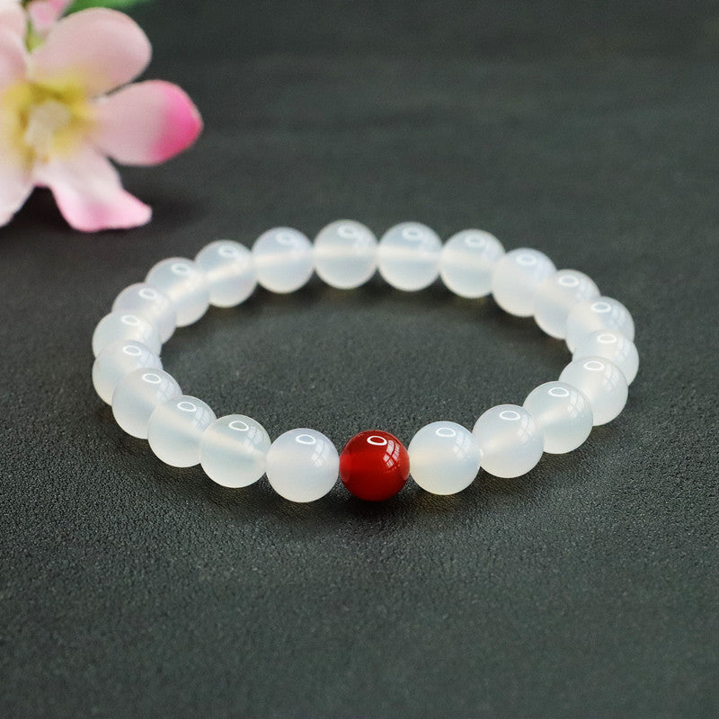 Chalcedony and Red Agate Sterling Silver Bracelet