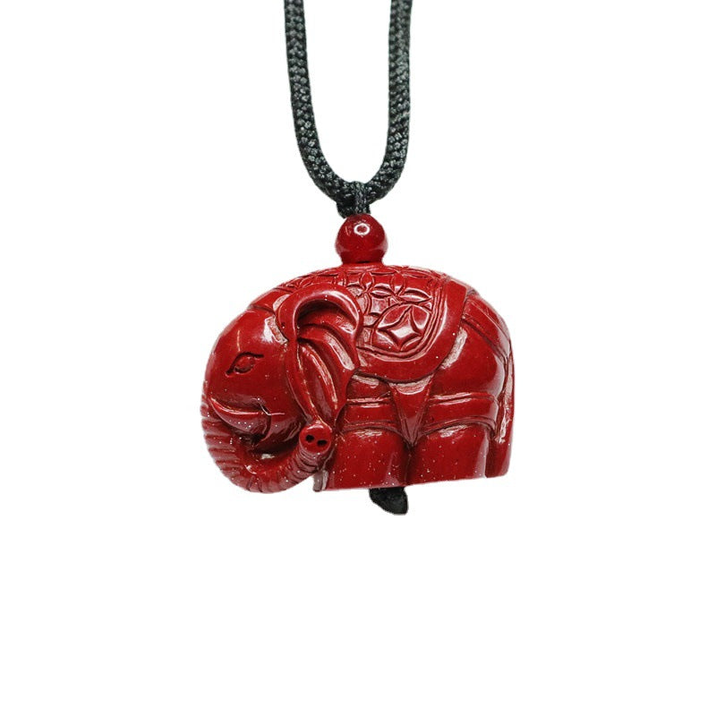 Lucky Elephant Purple Gold Sand Pendant with Cinnabar Stone