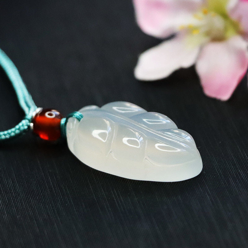 Natural White Chalcedony Leaves Pendant Jewelry