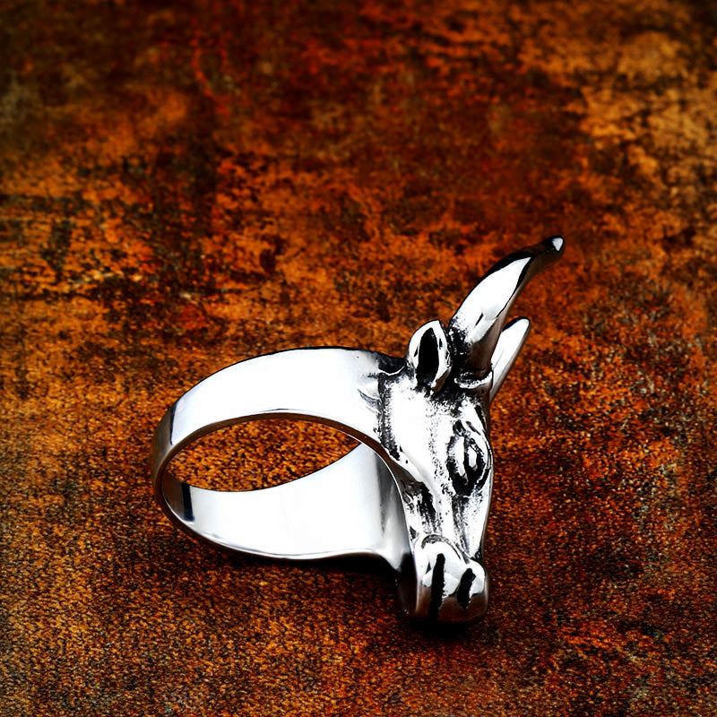 Stainless Steel Men's Bull Head Ring – Wholesale European and American Jewelry, Non-Slip Design, Polished Finish, Sizes 7-13