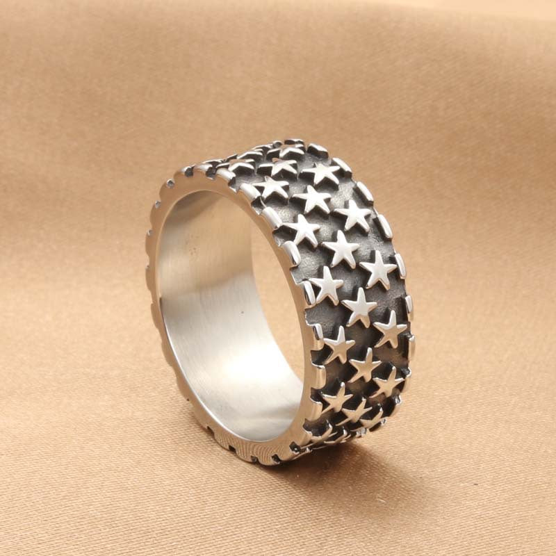 Titanium Steel Retro Pentagram Ring for Men - Trendy Full Circle Design Direct from Manufacturer