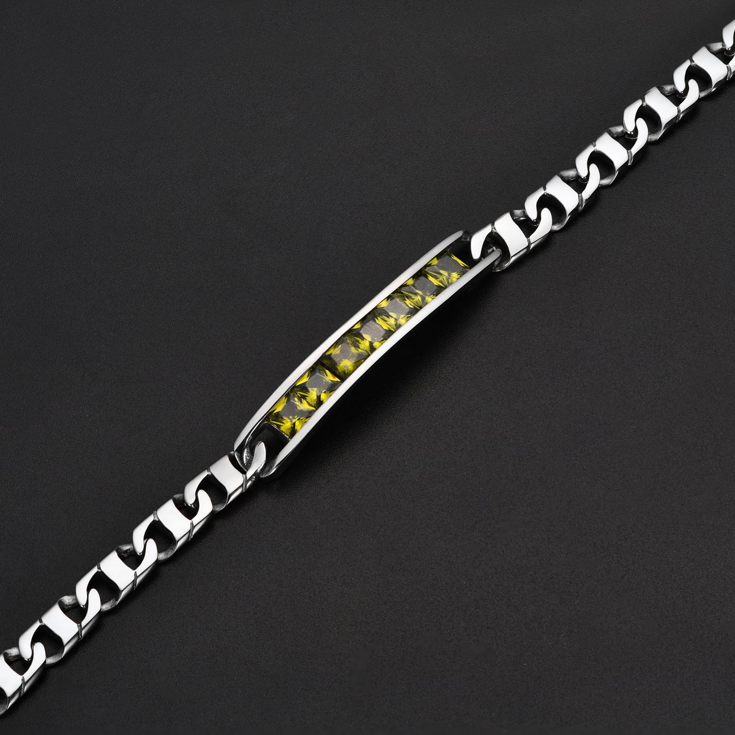 Trendy Men's Titanium Steel Locomotive Bracelet with Zircon Accents