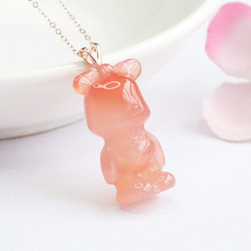 Rose Gold Necklace with Sterling Silver Agate Bear Pendant