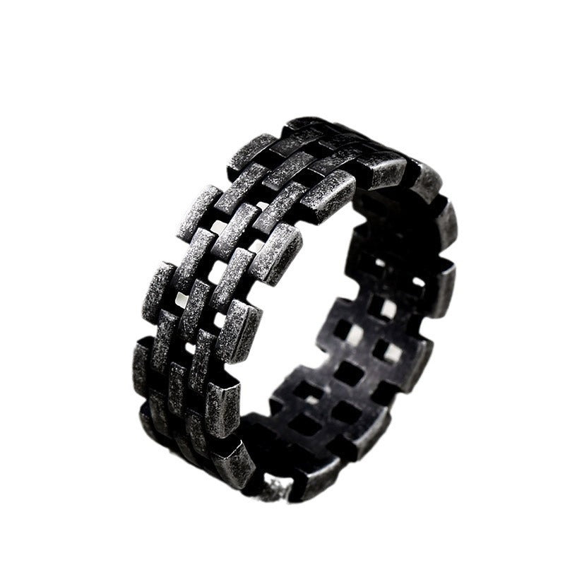 Men's Retro Titanium Steel Ring with European-American Locomotive Chain Design - Wholesale Stainless Steel Jewelry