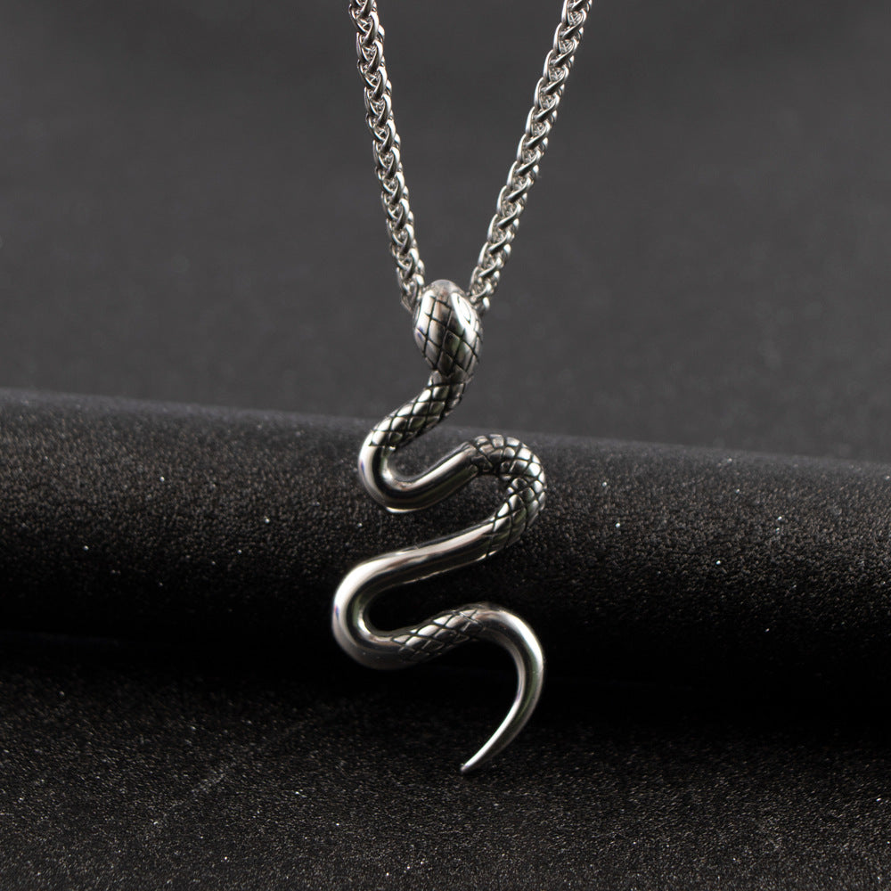 Titanium Steel Snake Pendant Necklace for Men - Unique European and American Design