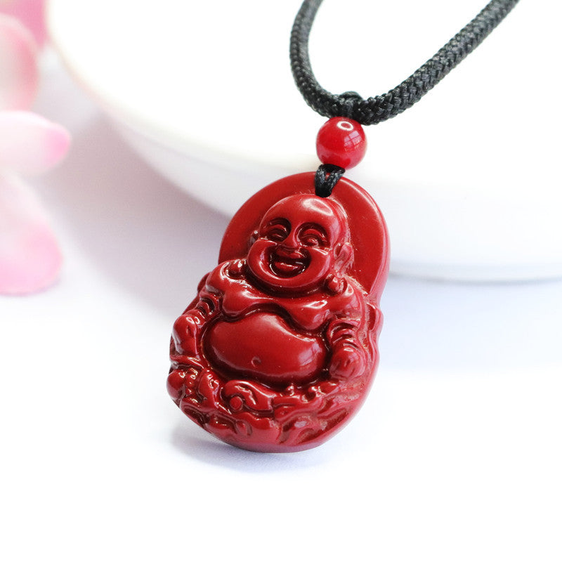 Vermilion Sand Amulet with Cinnabar Stone Buddha Dragon Pendant Necklace