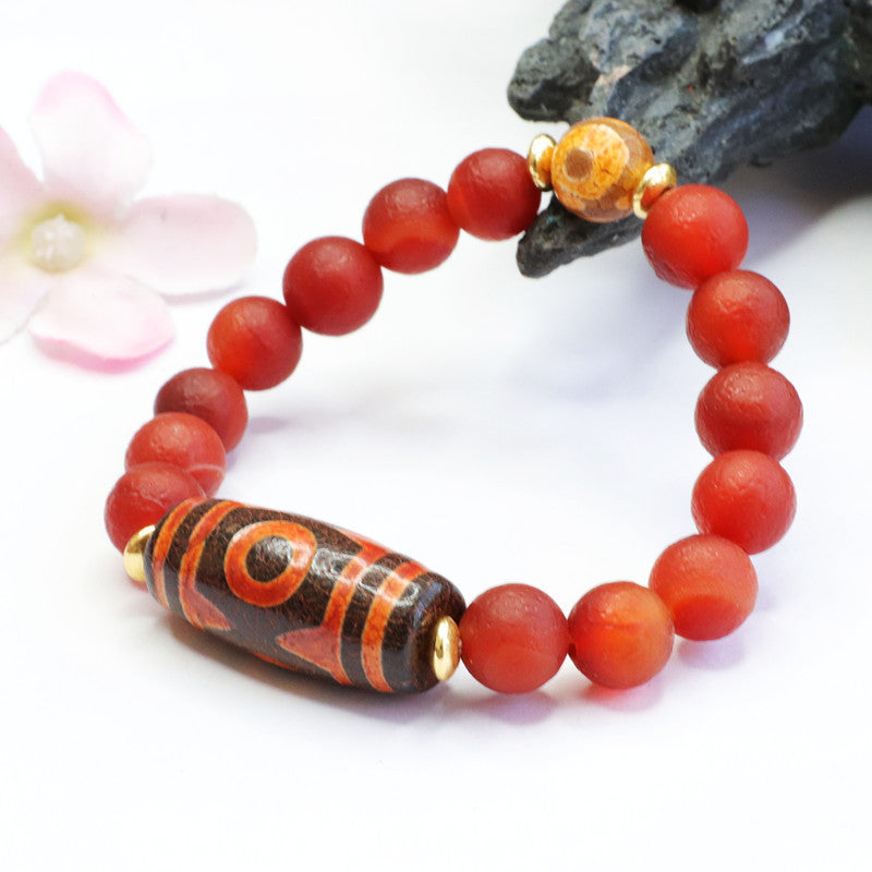 Red Agate Sterling Silver Bracelet with Three Eyed Heavenly Bead