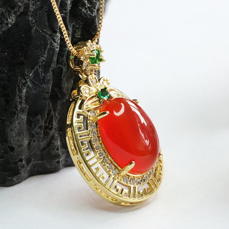 Pigeon Blood Red Agate Clover Zircon Pendant