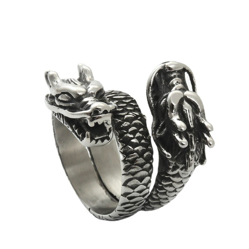 Titanium Steel Double-Headed Dragon Ring - Retro Hipster Punk Jewelry for Men