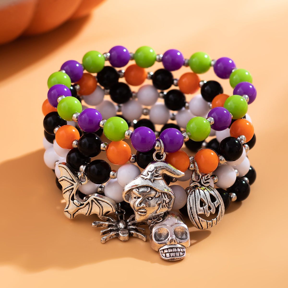 European and American Halloween Skull Pumpkin Bracelet with Witch Spider Beads