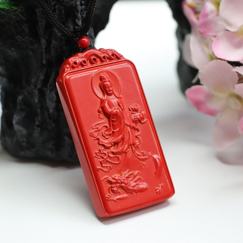 Guanyin Dragon Pendant with Cinnabar Stone Embellishment