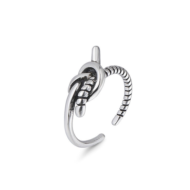 Winding Braided Knotted Opening Sterling Silver Ring