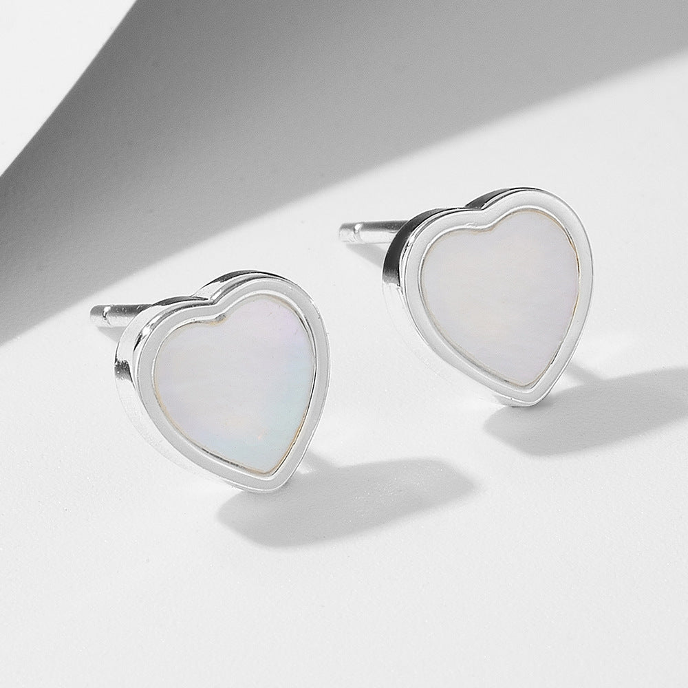 Heart Shape Mother of Pearl Silver Stud Earrings