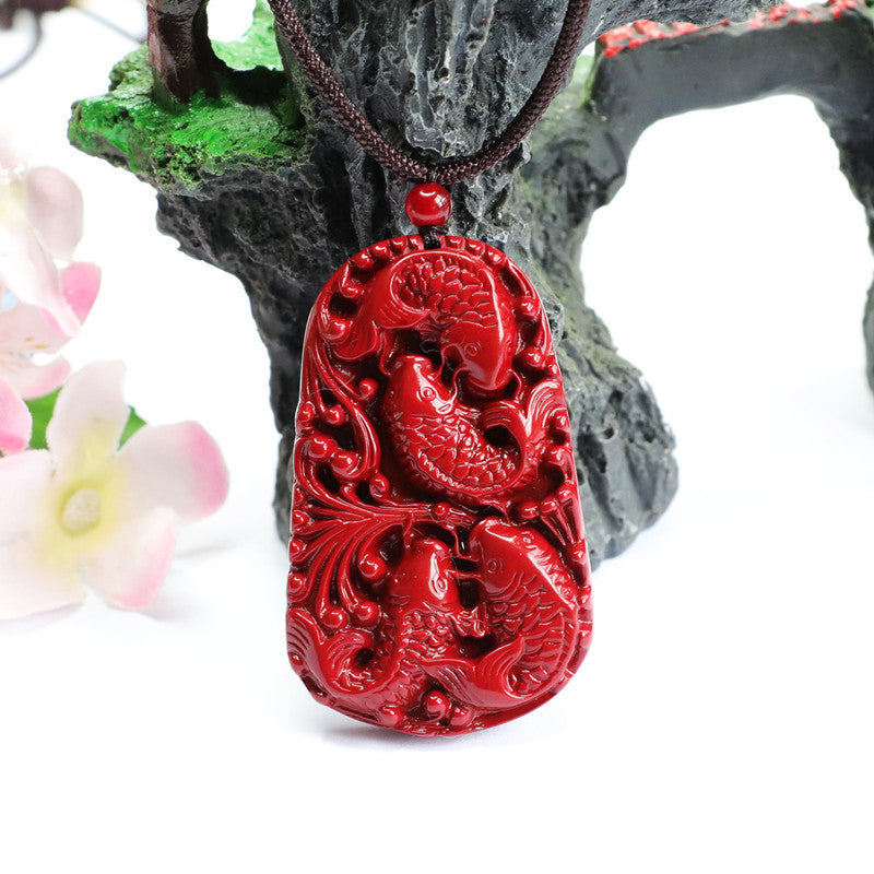 Cinnabar Pendant Carving Koi Pendant Jewelry