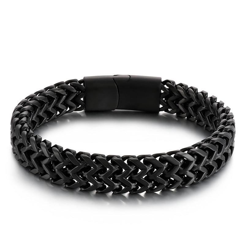 Retro-Inspired Titanium Steel Dual-Row Keel Bracelet for Men – Rock Hip-Hop Personality with Front and Back Chain Design