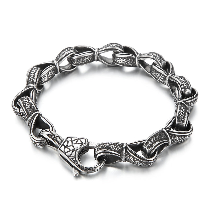 Trendy Retro European and American Style Titanium Steel Men's Bracelet with Hand-In-Hand Design