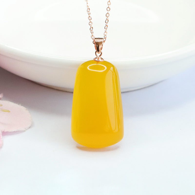 Sterling Silver Necklace with Yellow Chalcedony Trapezoid Pendant in Rose Gold