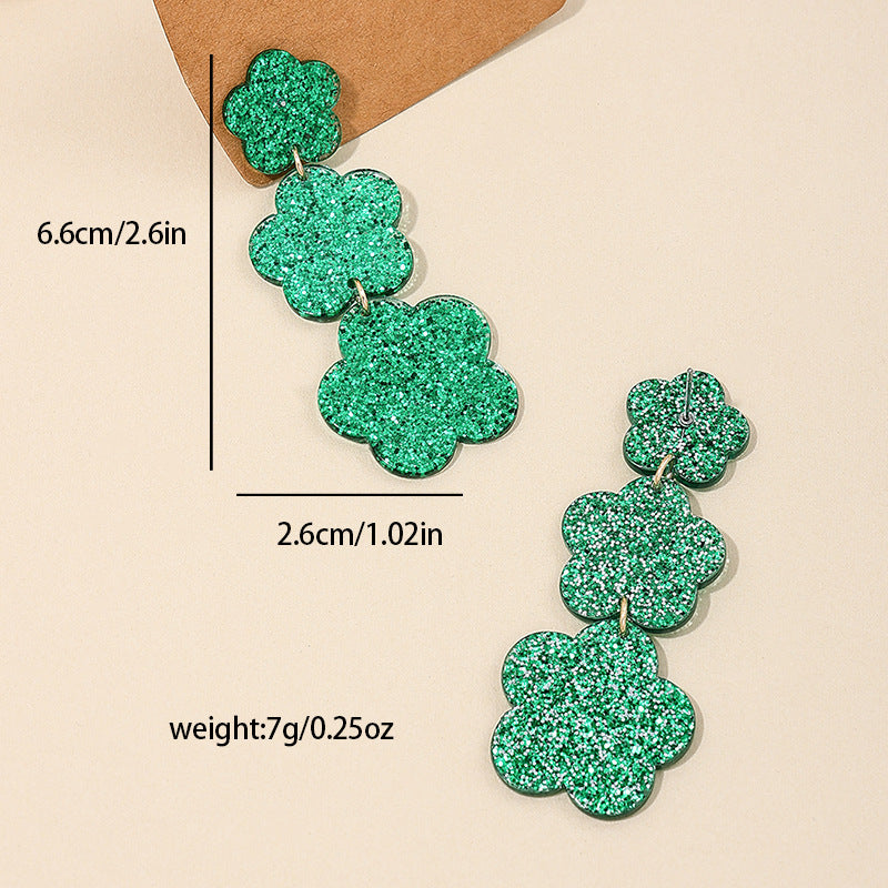 St. Patrick's Carnival Floral Clover Earrings - Acrylic and Metal Blend