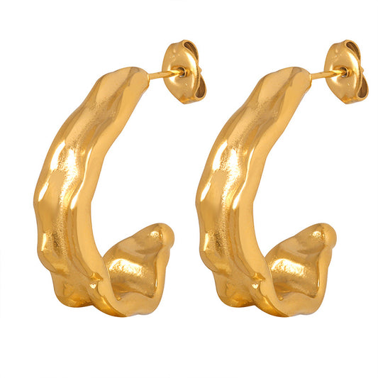 European and American Metallic Fashion Earrings with Unique Embossed Design & 18K Gold Plating