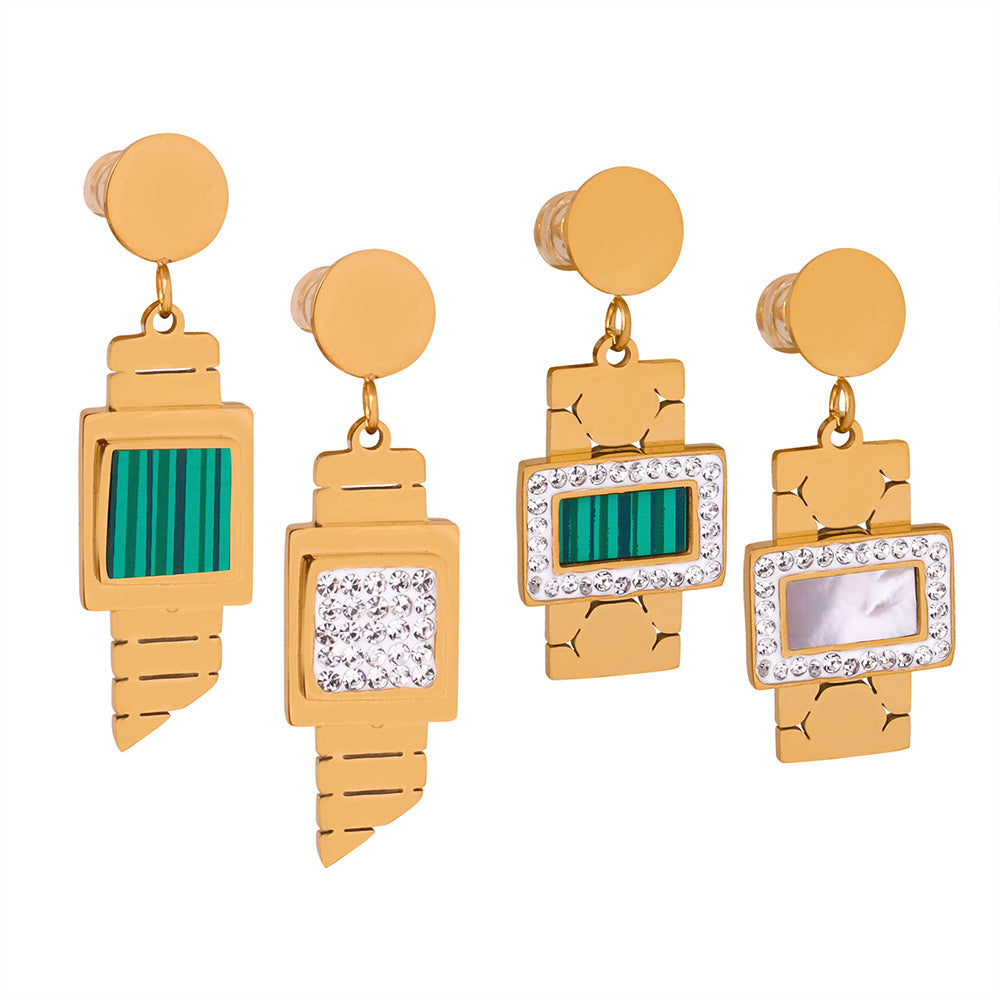 Golden Geometric Square Pendant Earrings for Women