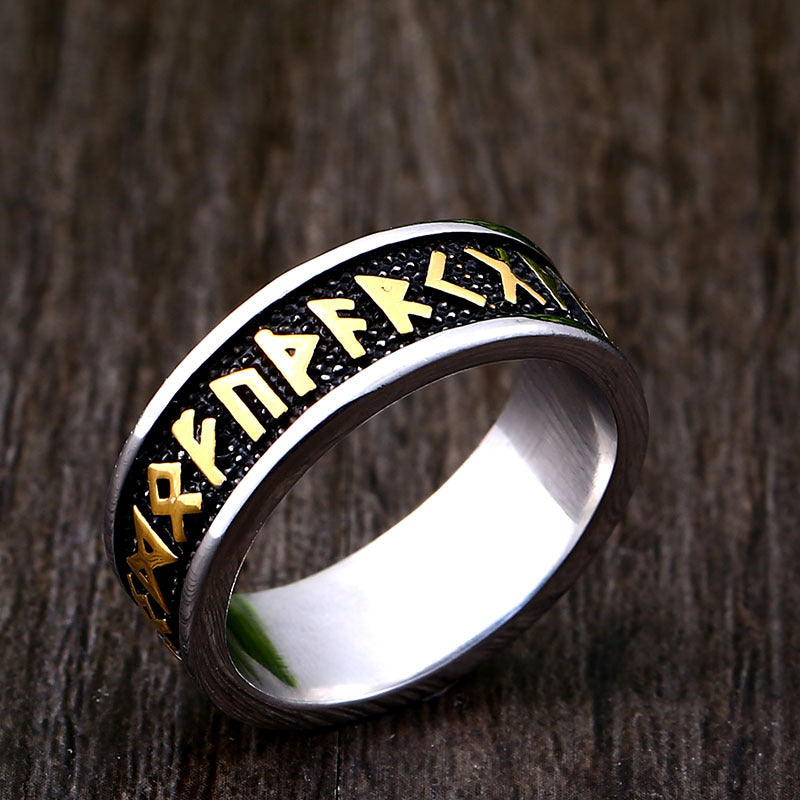 Viking-Inspired Titanium Steel Ring for Men - Retro Letter Design and Wholesale Options