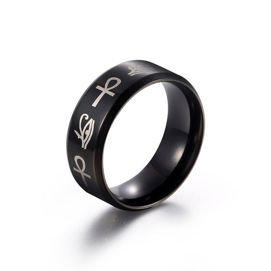 Minimalist Titanium Steel Men's Ring with Letter Symbol – Personalized Hip-Hop Jewelry from Japan and South Korea