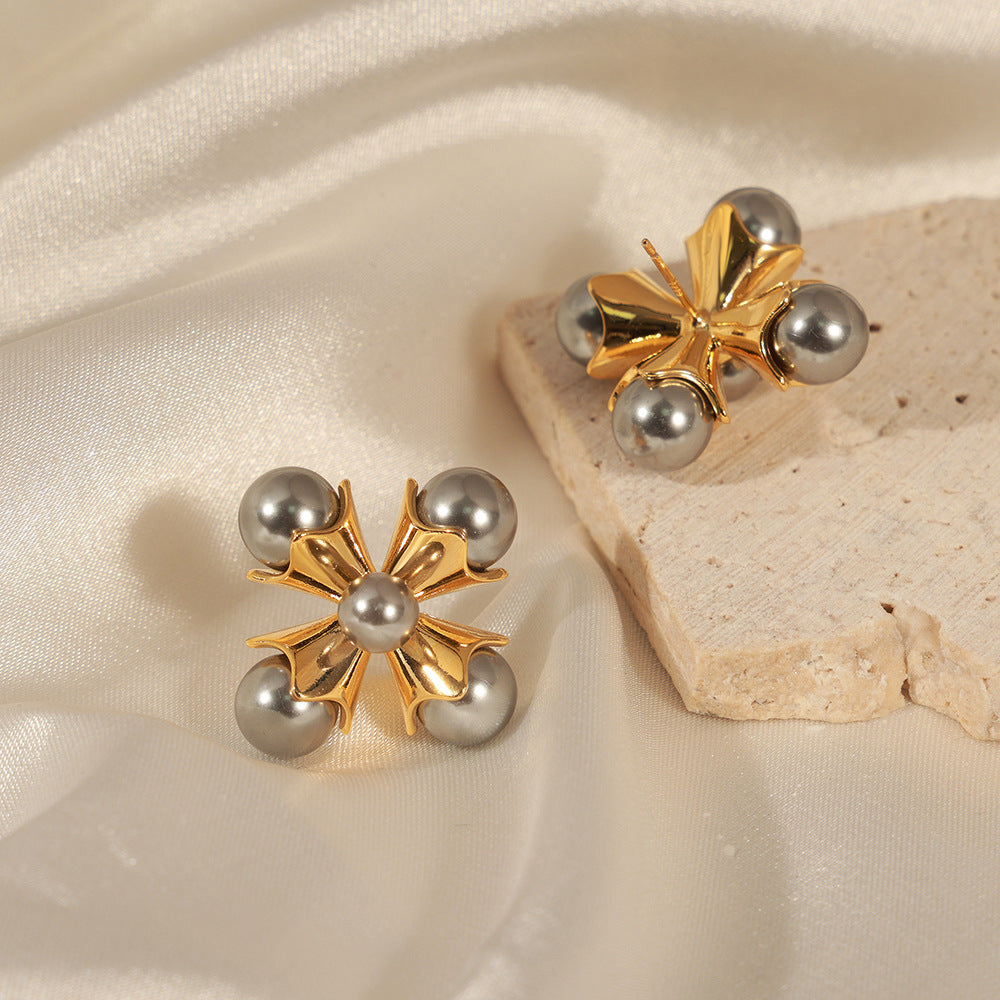 Vintage Windmill Design Imitation Pearl Earrings - Light Luxury Style