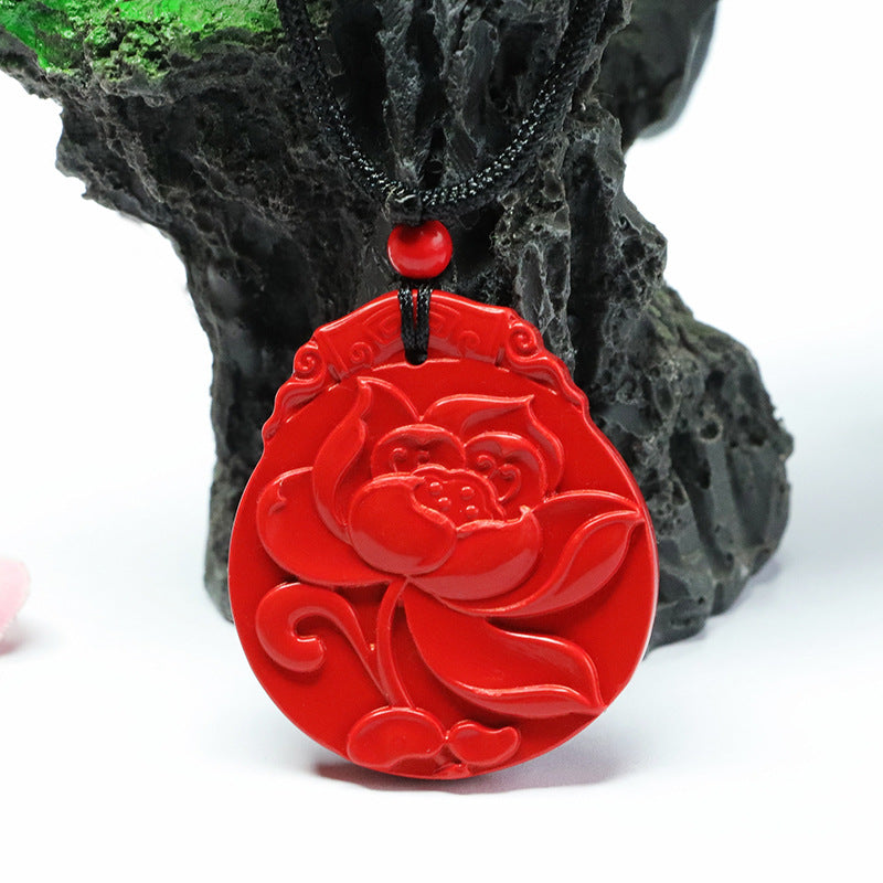 Red Sand Lotus Cinnabar Sterling Silver Pendant