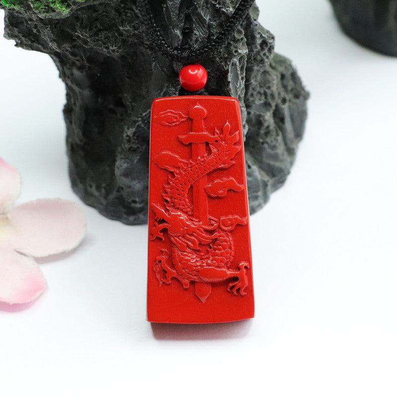 Dragon Stone Red Sand Pendant with Cinnabar Silver Charm