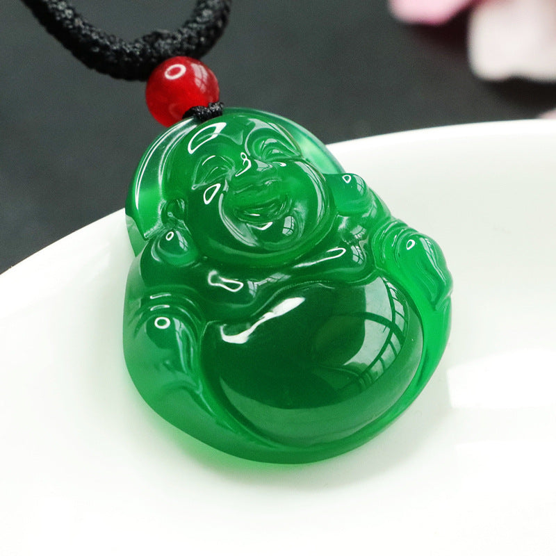 Natural Ice Green Chalcedony Buddha Pendant Jewelry