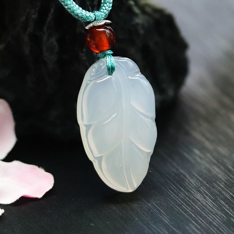 Natural White Chalcedony Leaves Pendant Jewelry