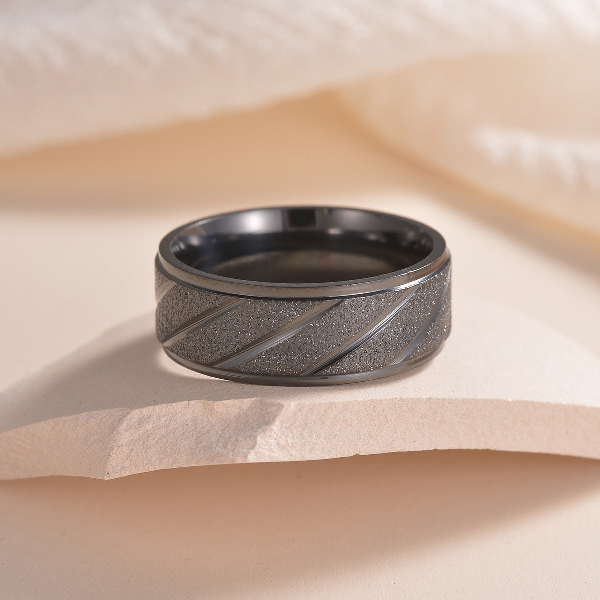 Titanium Steel Men's Outdoor Wedding Ring with Sand Face Design