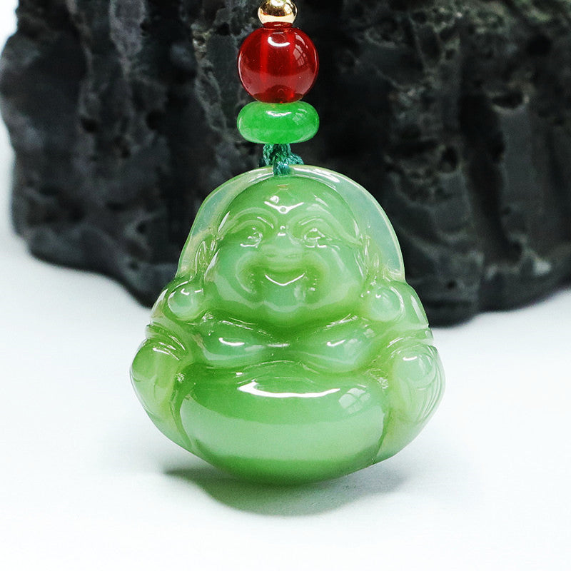 Buddha Pendant in Apple Green Jade with Sterling Silver Material