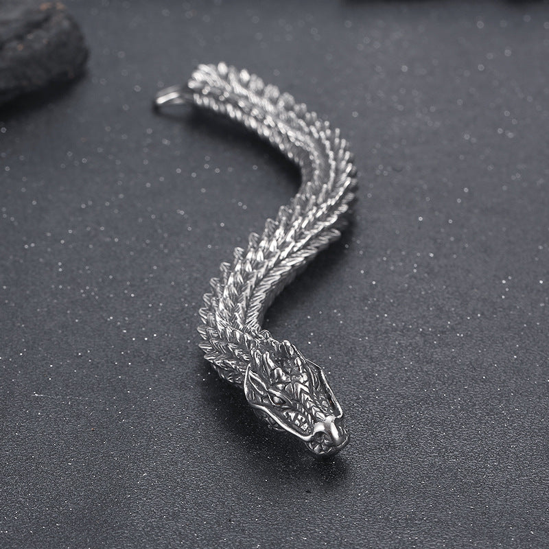 Majestic Dragon Design High-End Stainless Steel Bracelet for Men - Retro Chinese Style