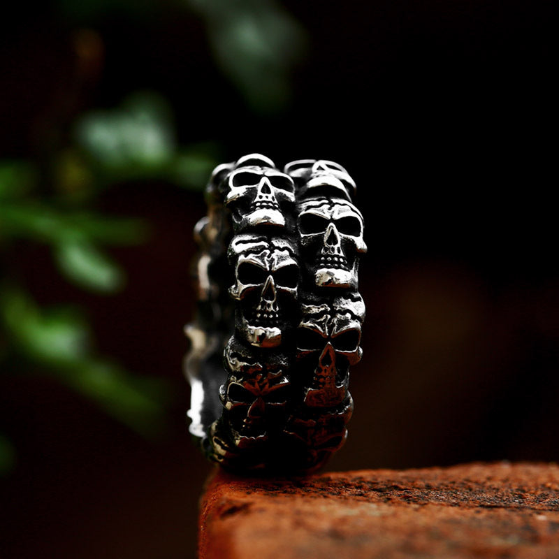 Wholesale Stainless Steel Skull Ring for Men - European and American Punk Hip-Hop Titanium Steel Design